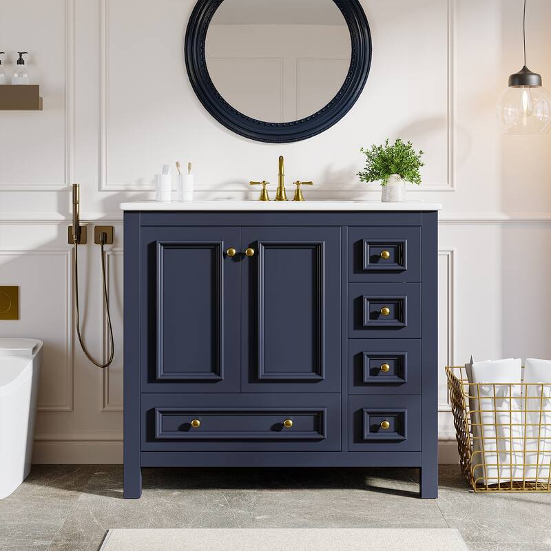 Modern Bathroom Vanity with Sink, Vanity Cabinet with Drawer and Door Organizer