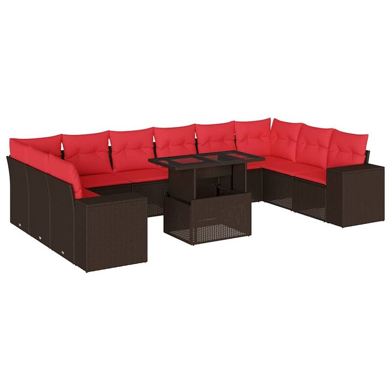 vidaXL Patio Sofa Set with Cushions Table and Couches 11 Piece Poly Rattan - 24.4" x 24.4" x 27.2"