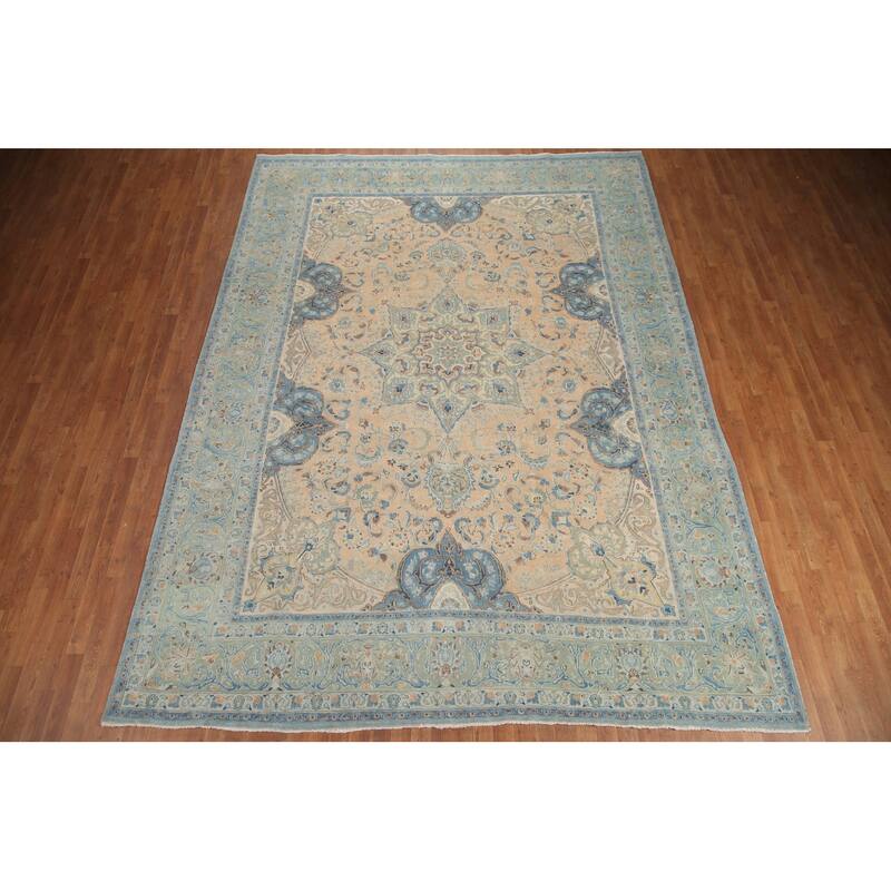 Hand Knotted Oriental 100% Wool Carpet Traditional Floral Peach Kashmar Area Rug - 12' 5'' X 9' 4''