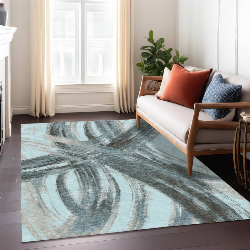 Machine Washable Indoor/ Outdoor Abstract Brushstroke Chantille Rug