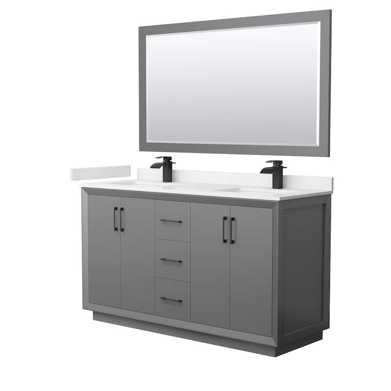 Wyndham Collection WCF414160D-QTZ-UNSM58 Strada 60" Free Standing - Dark Gray / White Quartz Top / Matte Black