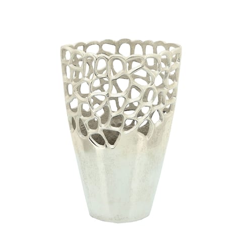 12" Metallic Silver Cut-Out Design Vase