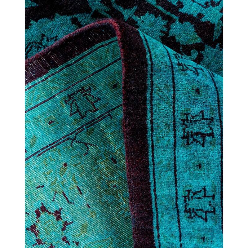 Overton Hand Knotted Wool Vintage Inspired Modern Contemporary Overdyed Blue Runner Rug - 6' 2" x 9' 0"