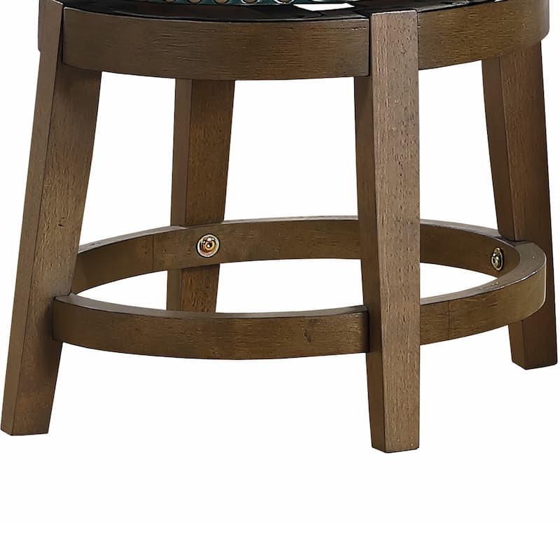Bara 20 Inch Swivel Dining Stool, Green Round Faux Leather, Set of 2