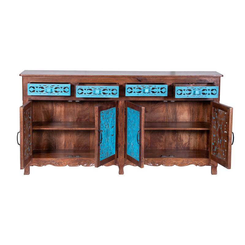 Maadze 71" Long Solid Wood 4 Door Carved Sideboard Buffet