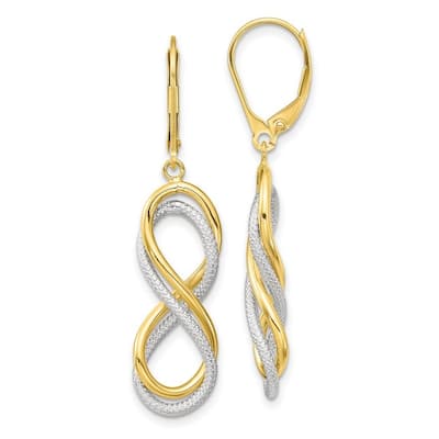 Curata 10k Two Tone Gold Polished Textured Infinity Leverback Earrings - 42.25x10.3mm