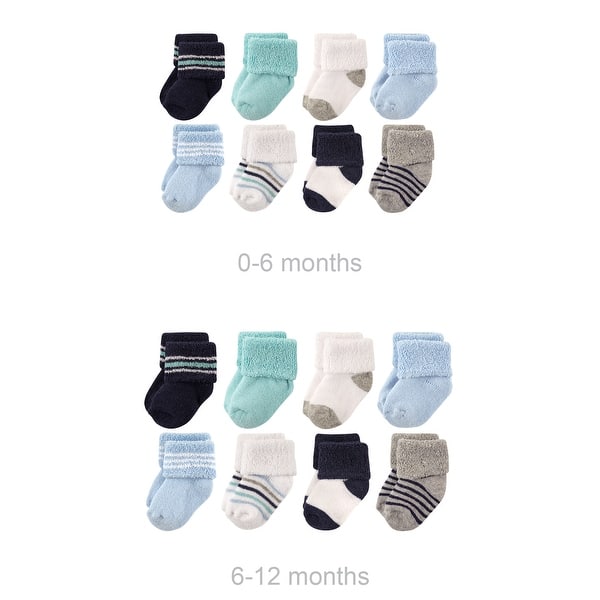 slide 1 of 1, Luvable Friends Infant Boy Grow with Me Cotton Terry Socks, Mint Gray Navy Stripes, 0-6 and 6-12 Months 0-6 and 6-12 Months - Mint Navy Stripes 16-Pack