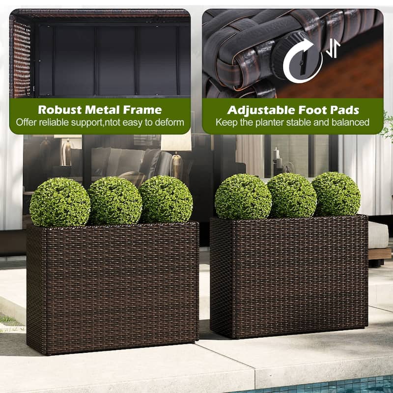 Costway 1/2 PCS 24" Tall PE Rattan Planter Box with Removable Liner