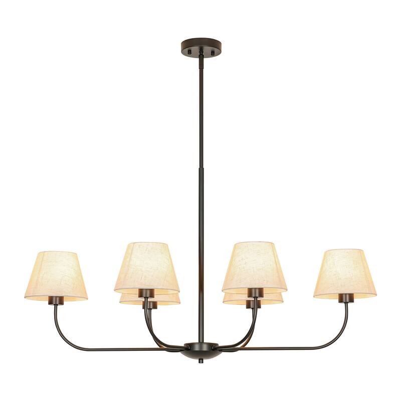 39.37 in. 6-Light Modern Farmhouse Sputnik Black Linear Chandelier with Linen Fabric Shades