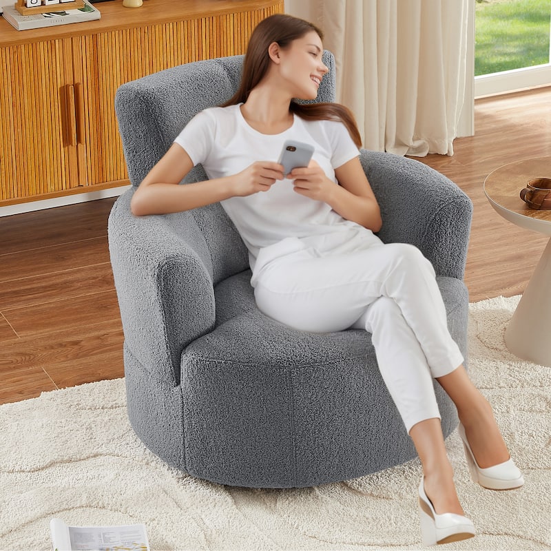 Bucket Swivel Chair with Adjustable Headrest, Single Upholstered Sofa Chair Armchair for Living Room, Office - Grey