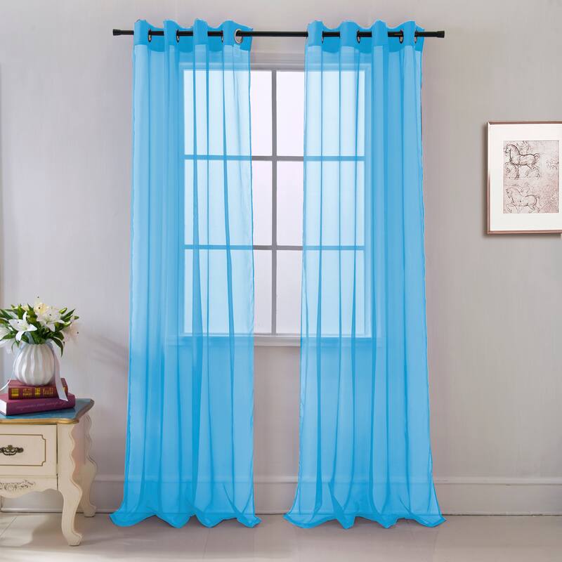 Cara Sheer Voile Grommet Window Curtain Panel - 84 or 90 inches - 54 x 84 - Neon Blue