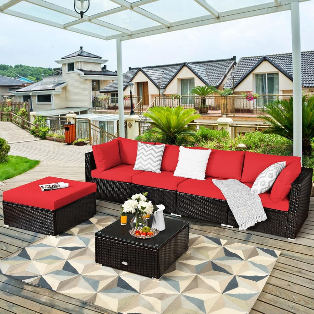 Costway 6PCS Outdoor Patio Rattan Furniture Set Cushioned Sectional