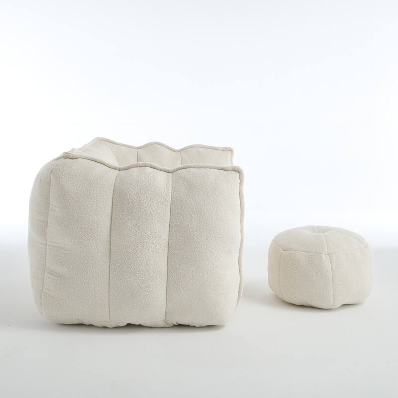 Extra-Large Chenille Bean Bag Chair with Footstool, Comfy Bean Bag Sofa for Adults, High Resilient Foam Square Lazy Sofa