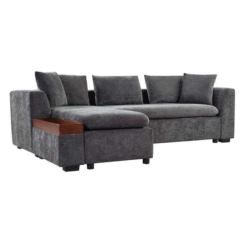 93.7" Chenille L-Shaped Sectional Sofa with Wooden Storage Compartment and Deep Seating