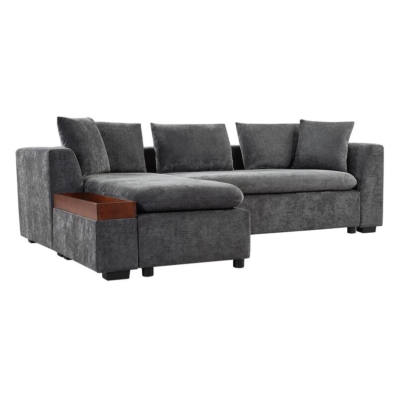 Roomfitters 93.7" L-Shaped Upholstered Sectional Sofa with Wooden Storage Compartment