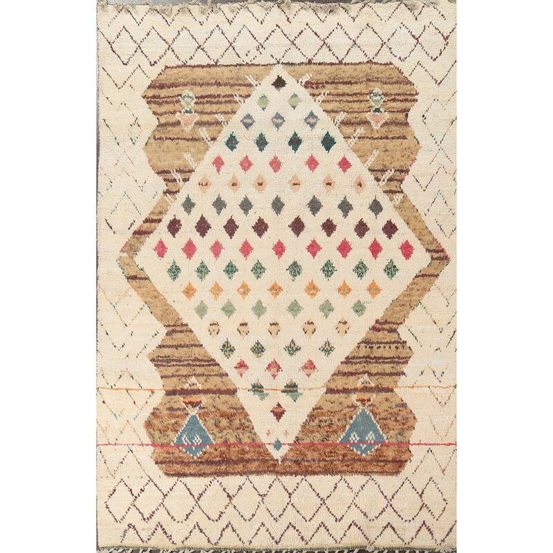 Geometric Oriental Moroccan Wool Area Rug Hand-knotted Tribal Carpet - 5'11" x 9'1"