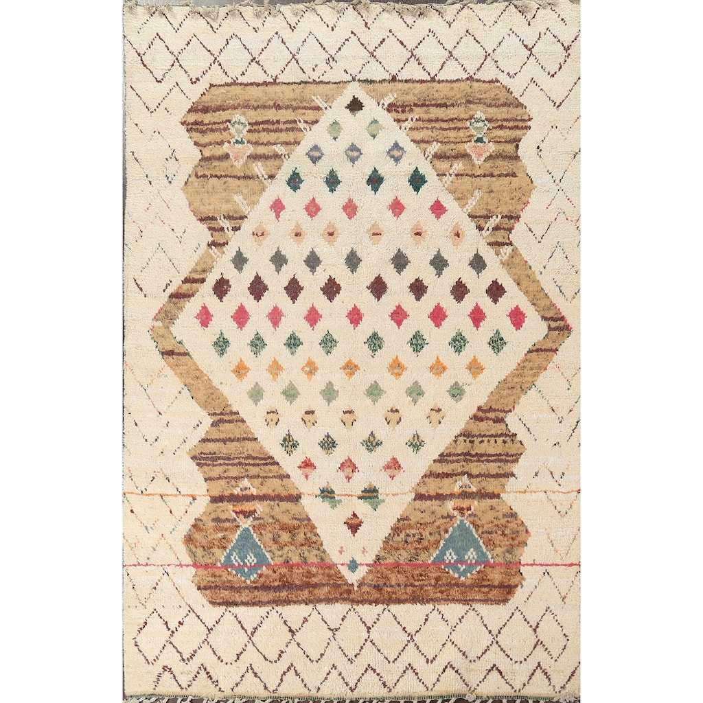 Geometric Oriental Moroccan Wool Area Rug Hand-knotted Tribal Carpet - 5'11" x 9'1"