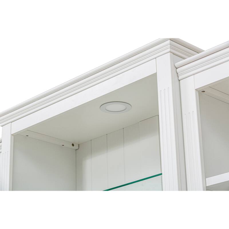 78.75 Inch Display Cabinet Showcase Display Rack, Wooden Bookcase with Tempered Glass Shelves White Bookshelf with 2 Doors