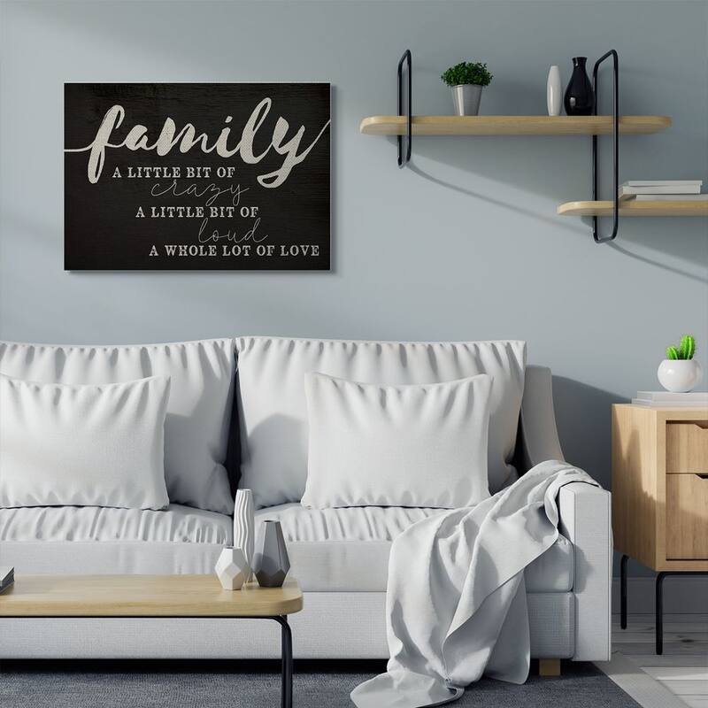 Stupell Family Crazy Loud Love Inspirational Word Black Design Canvas Wall Art, Proudly Made in USA