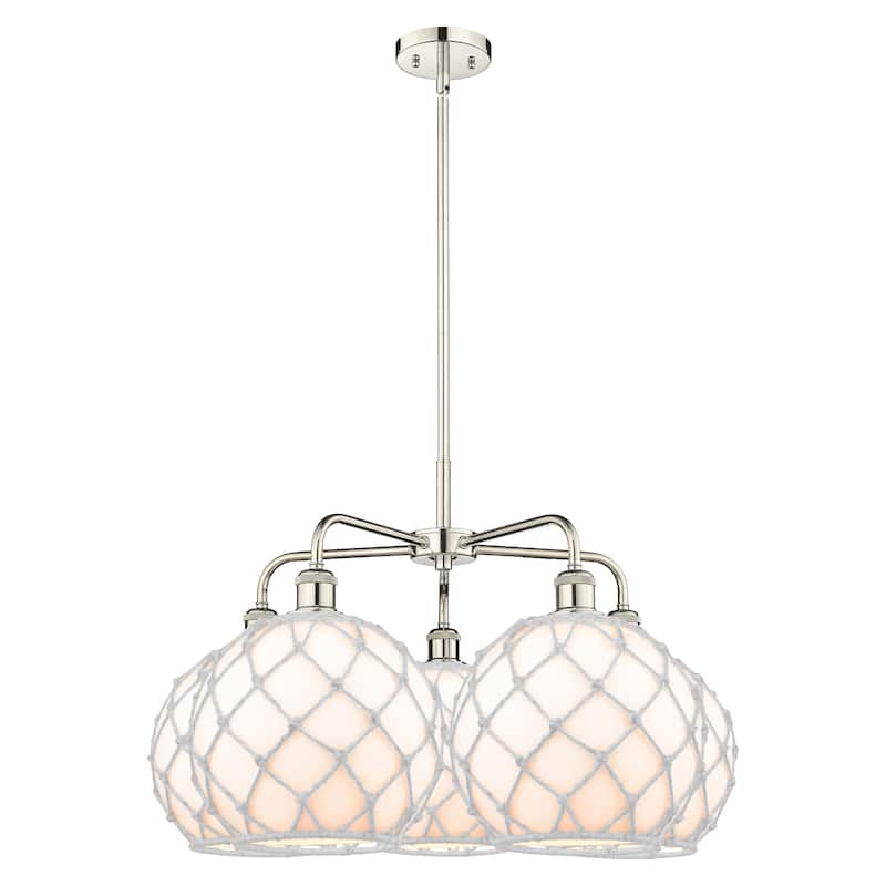 Innovations Lighting Endless Possibilities Ballston - Farmhouse Rope - 5 Light 29" Stem Hung Chandelier - White Glass with White Rope/Polished Nickel