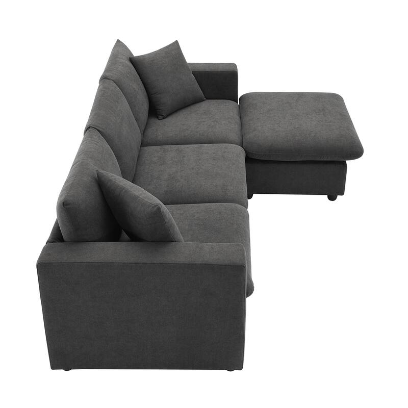 Modern L-shaped 4-seat Sectional Sofa w/ 2 Pillows,Convertible Ottoman