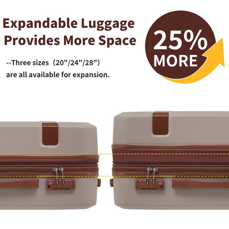 TSA-Approved Spinner Luggage Set with Packing Cubes - Expandable, Durable ABS Material, 16", 20", 24", 28" Travel Suitcases