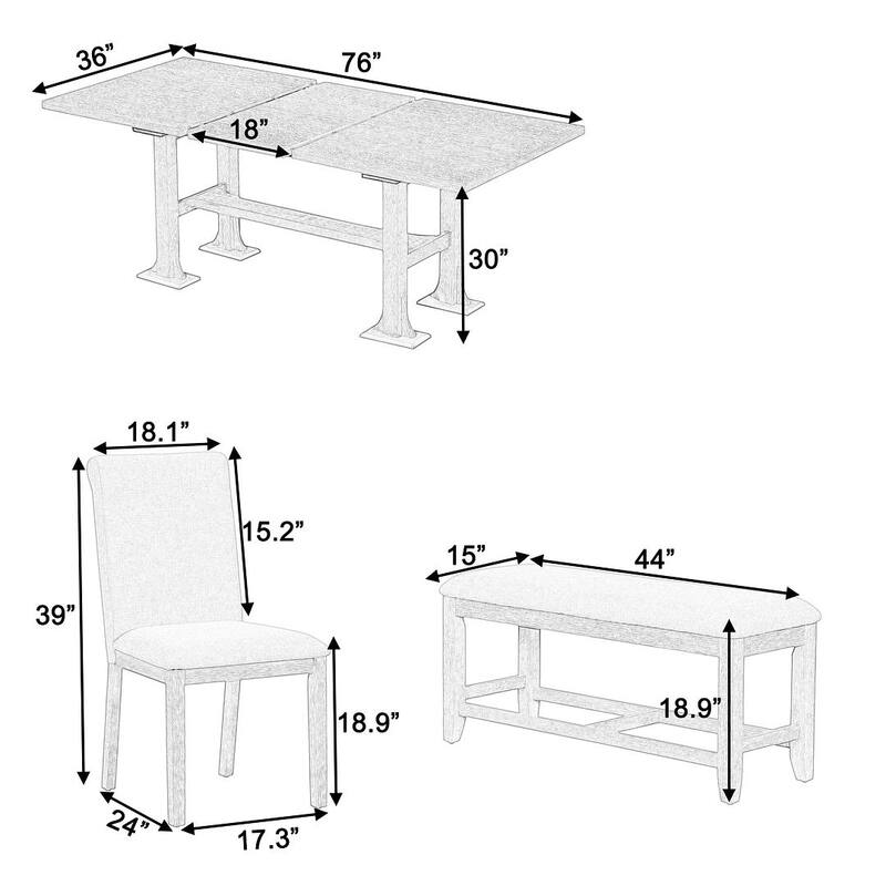 Farmhouse 6 PCS Extending Dining Table Set for 6 with Shelf Base