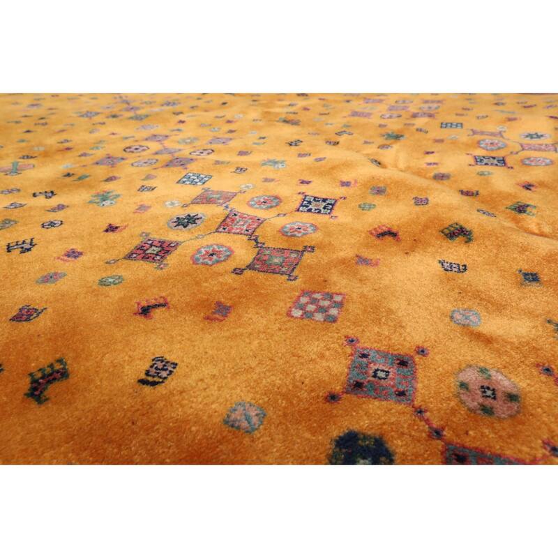 4'x6' Hand Knotted Gold Geometric Traditional Wool Oriental Area Rug - 4' x 6'