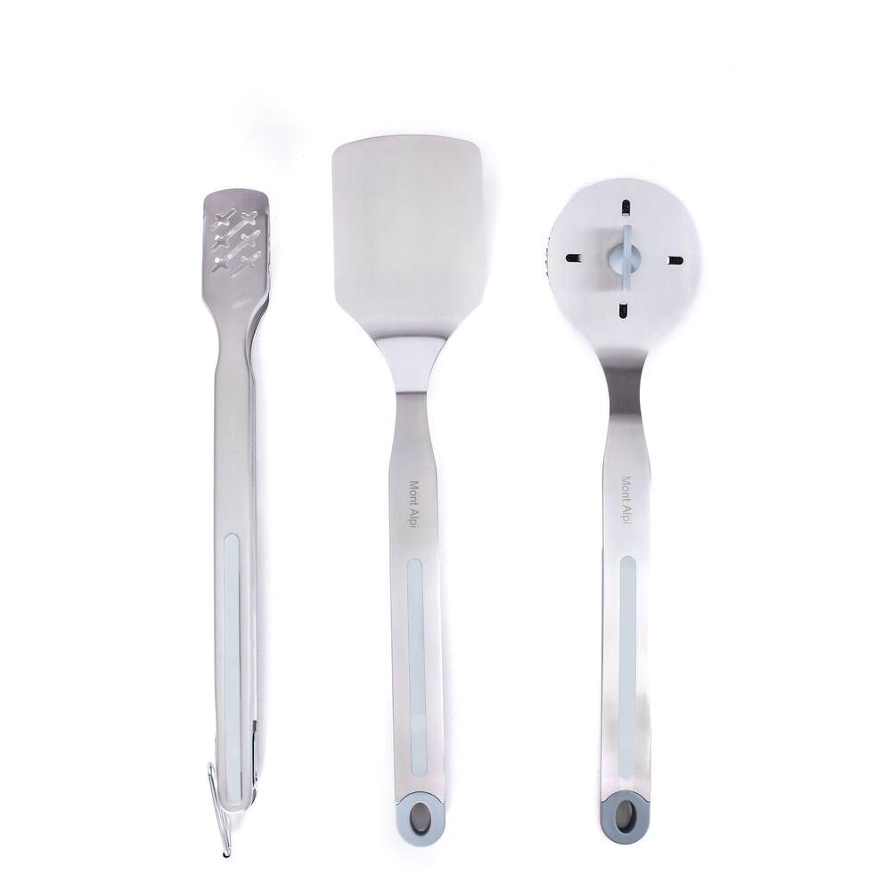 Mont Alpi MATK Heavy Duty Stainless Steel 3 Piece Tool Kit with Brush and Extra Scrub Head + Lockable Tongs + Solid Head Spatula