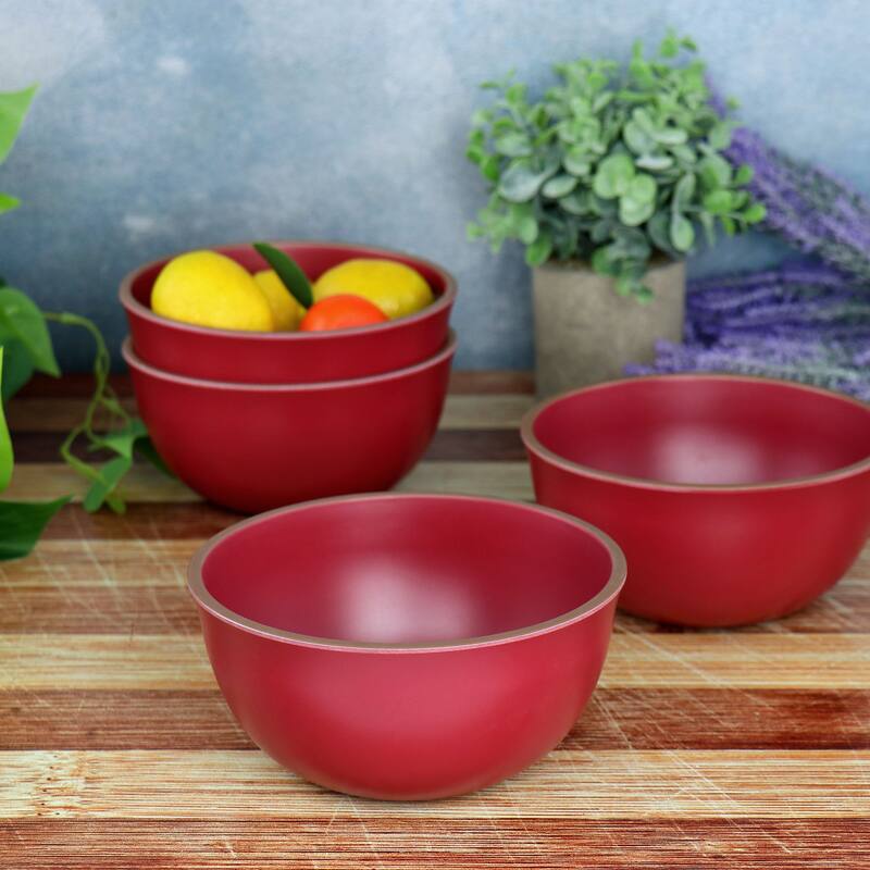 Gibson Home Rockabye 4 Piece Melamine Cereal Bowl Set in Dark Pink