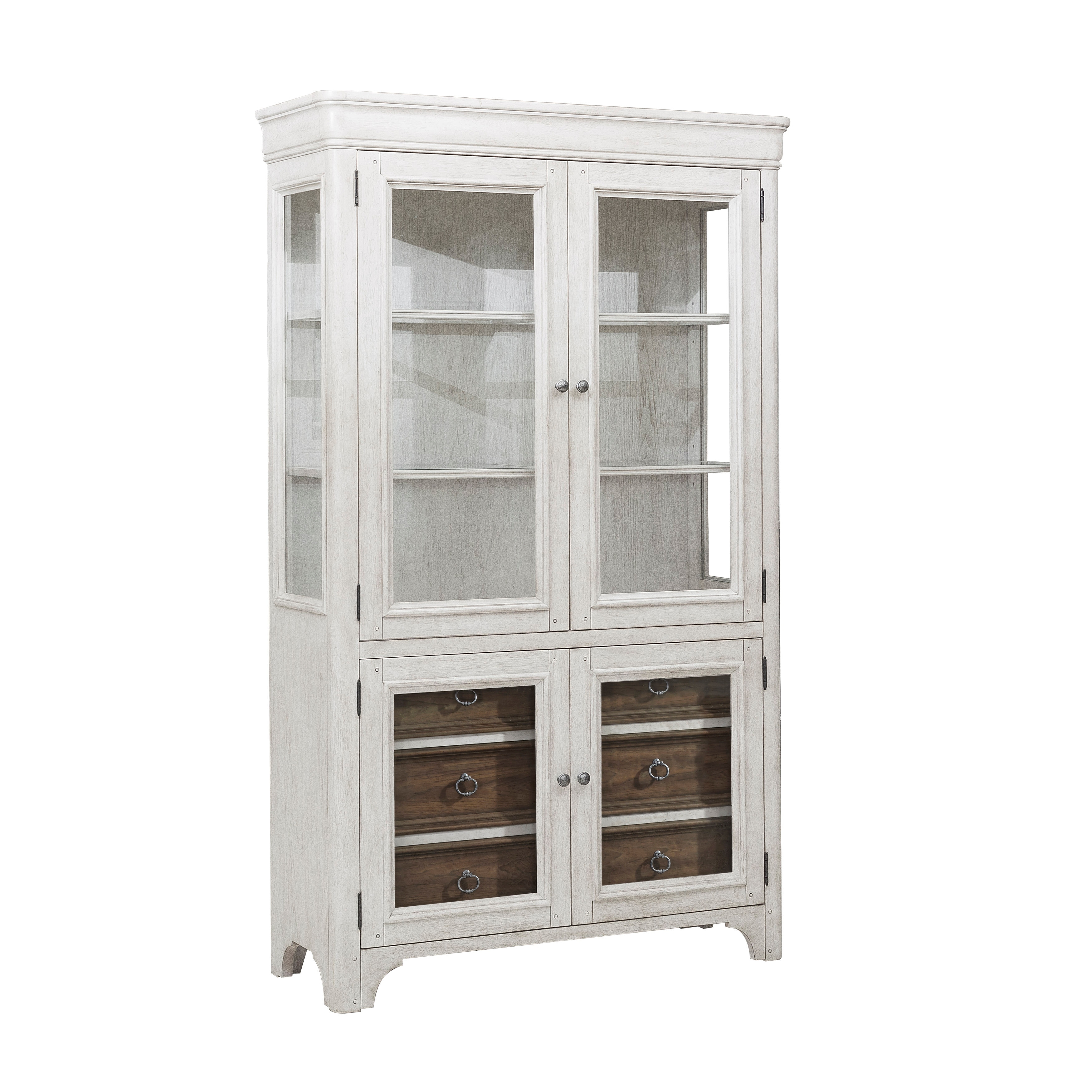 Distressed white-wash finish 6 Drawer Curio Cabinet - 82H x 48.25W
