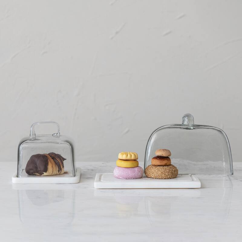 Glass Cloche with Marble Base - 6.3"L x 6.3"W x 5.3"H - 6.3"L x 6.3"W x 5.3"H