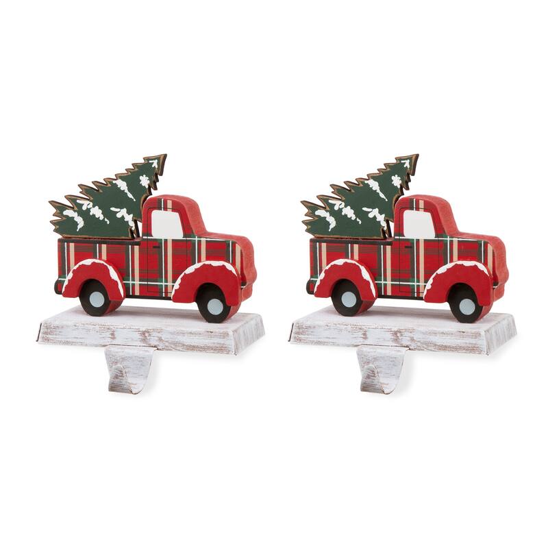Glitzhome Christmas Dachshund Reindeer Red Car Stocking Holders Rustic Mantel Ornament