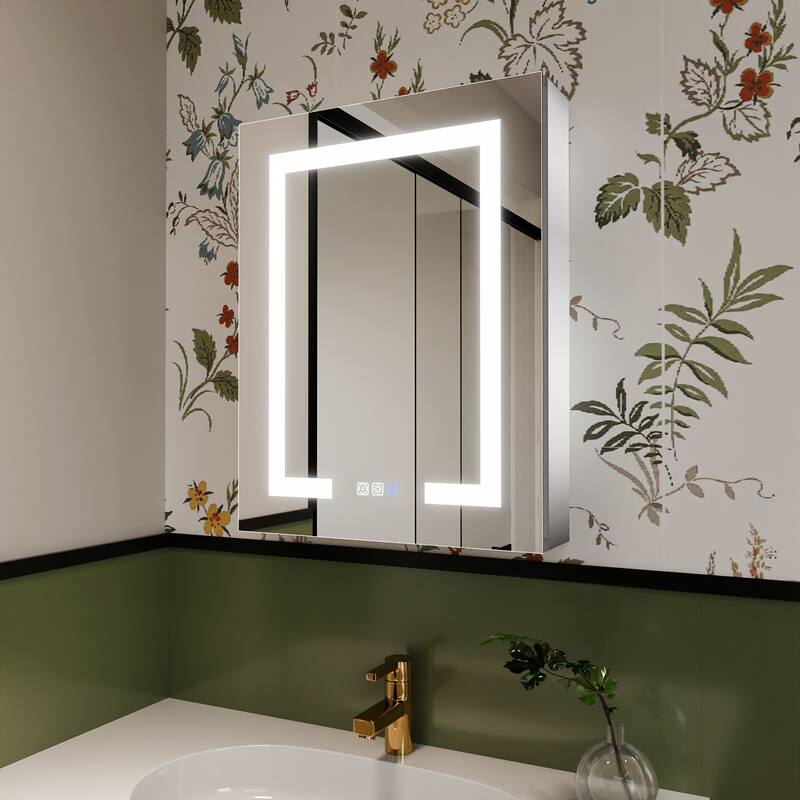 ExBrite 20" x 26" LED Lighted Bathroom Medicine Cabinet with Mirror,Recessed or Surface Mount,Defog