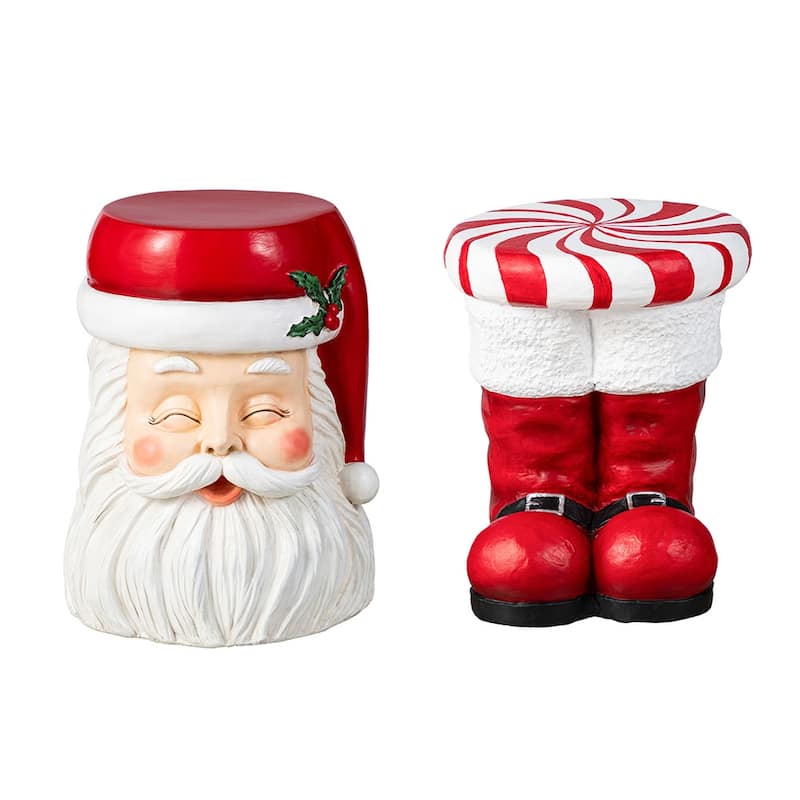 Glitzhome Christmas MGO Santa Snowman Home Stools or Accent Side Table - 14.5"H Boot & 16.5"H Santa