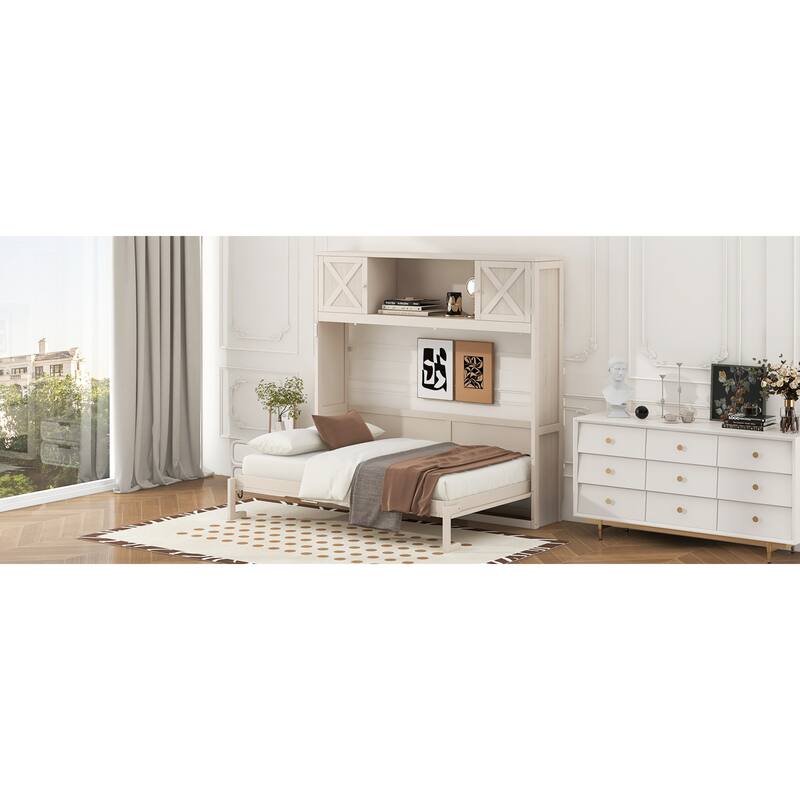 Roomfitters Full/Queen Size Murphy Bed with Storage Cabinets, Shelves and Rustic X-Shape Design