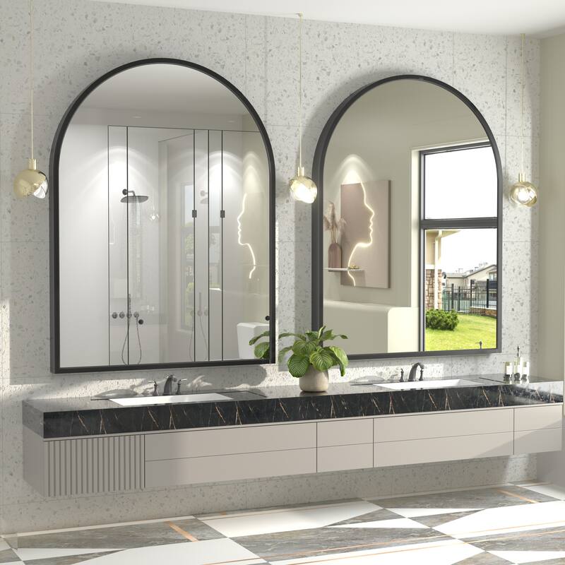 Arch High-Strength Tempered Glass and Aluminum Alloy Framed French Cleat Mounted Wall Mirror