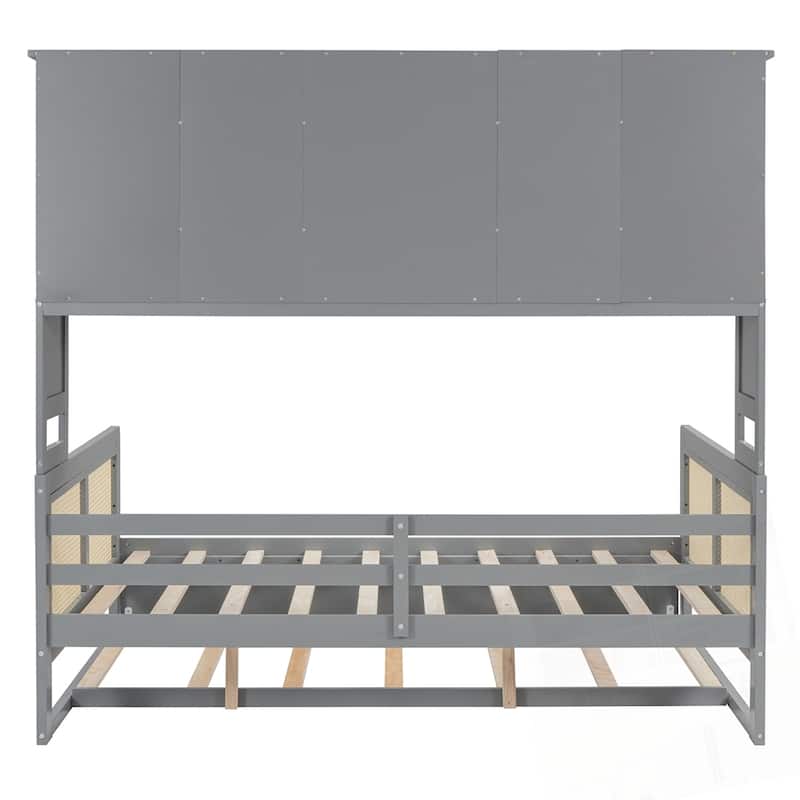 Wooden Daybed With Twin Size Trundle and All-in-One Cabinet and Shelf