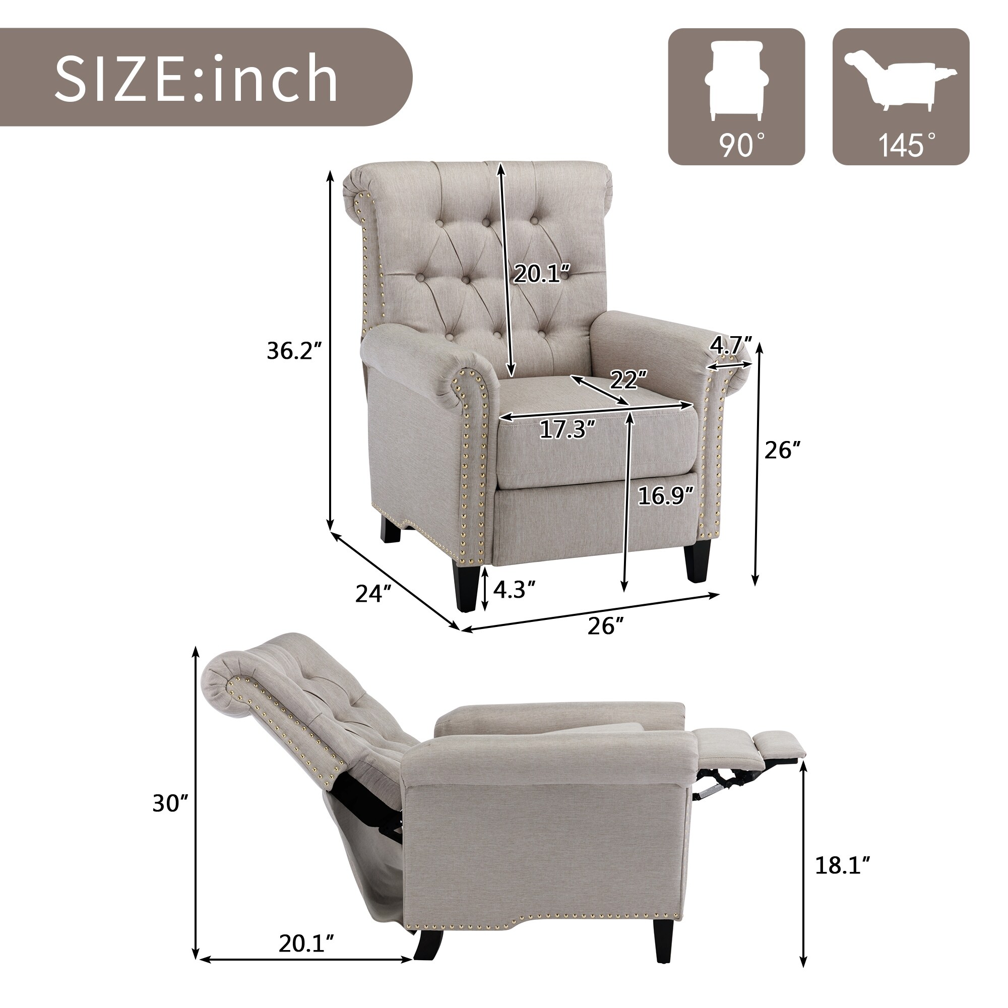 Linen Single Person Sofa with Thickened Cushion Recliner - High Backrest,  Equipped with Foot Pads and Dual Armrests - Yahoo Shopping