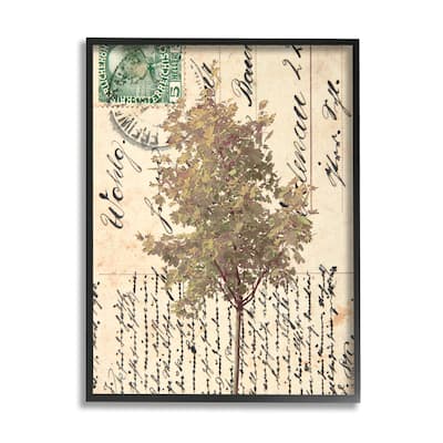 Stupell Country Vintage Postal Card Autumn Tree Framed Wall Art