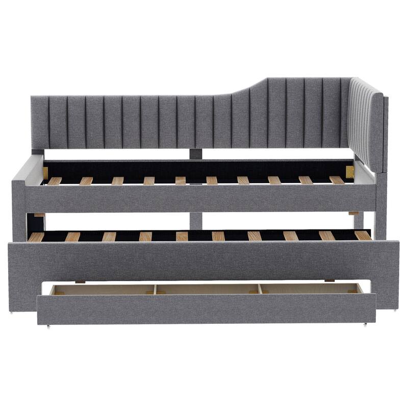 Twin Size Upholstered Daybed with Trundle and Three Drawers