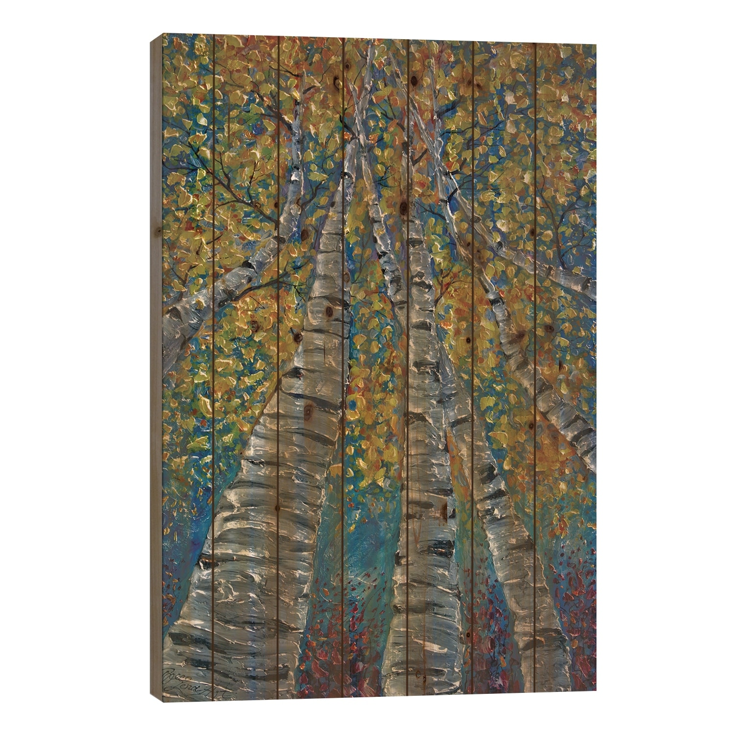 Painted Whimsy Aspen Trees Print On Wood by OLena Art - Multi-Color