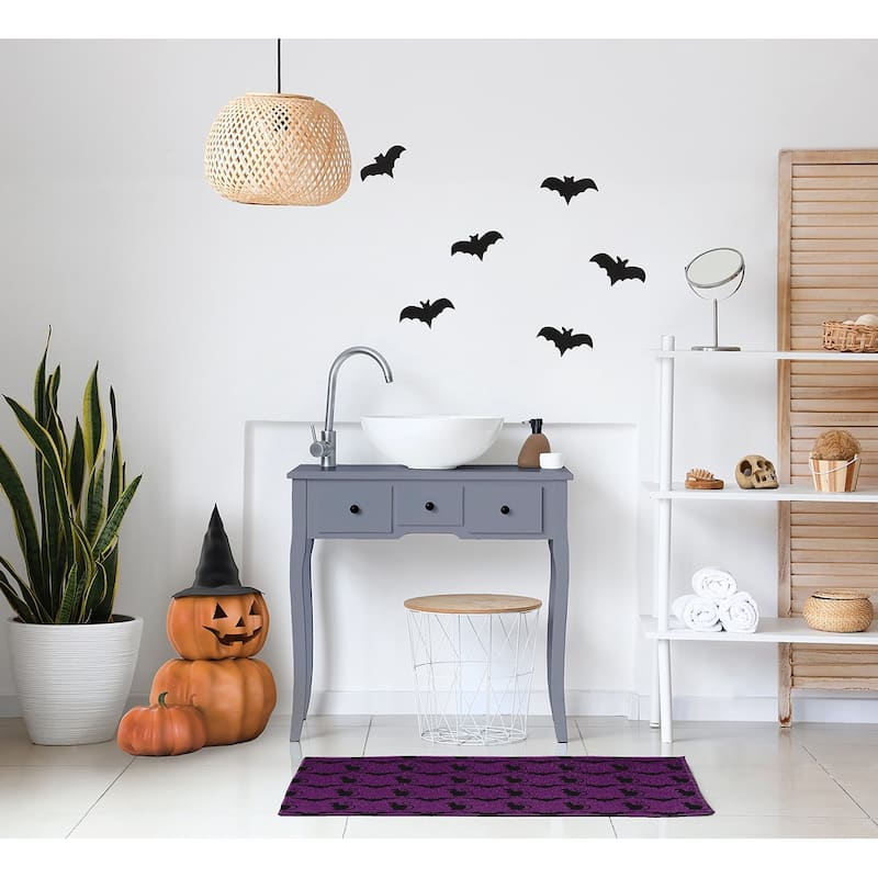 Cats and Bats Halloween Chenille Rug, 18" x 30"