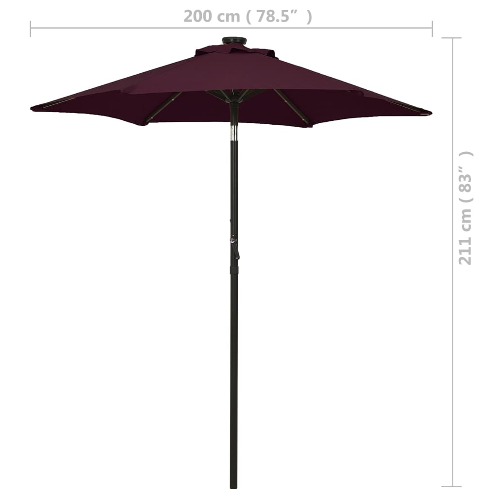 vidaXL Parasol with LED Lights Bordeaux Red 78.7