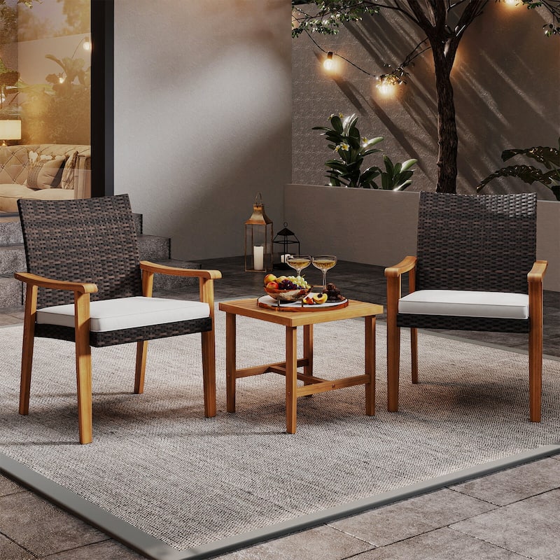 Costway 3 PCS Patio PE Wicker Furniture Set with Coffee Table and - See Details