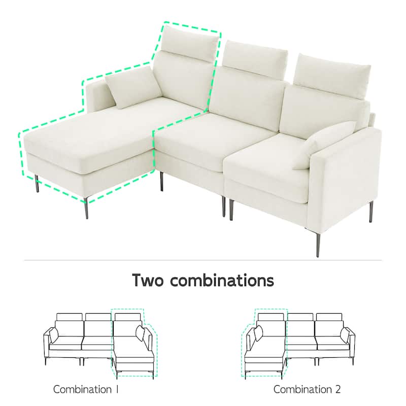 89" Chenille Sectional Sofa Couch With Extra Wide Chaise For Livingroom