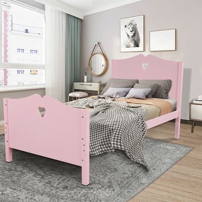 Twin Size Wood Platform Bed with Headboard, Footboard & Slat Support