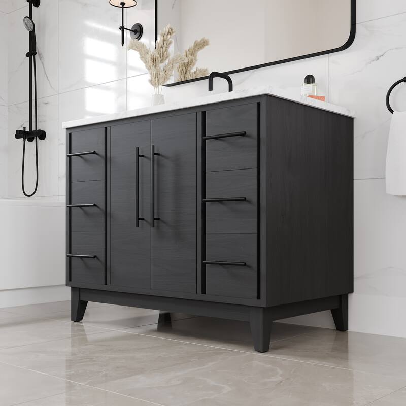 Graham 42"W Oak Bath Vanity with White Arabescato Engineered Stone Top