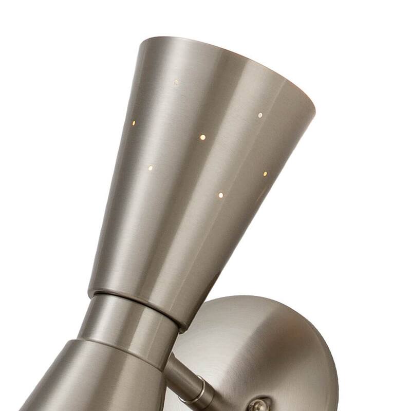 2-Light Mid-century Double Cone Hourglass Wall Light - Brass Nickel