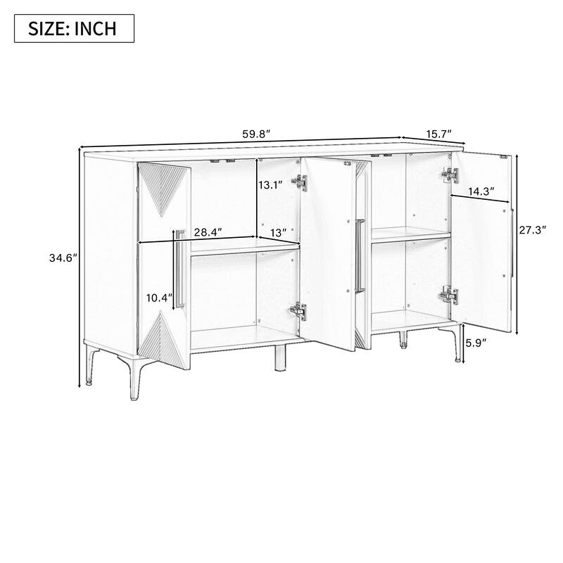 Triangular Pattern Buffet Sideboard Console Storage Cabinet, Black White